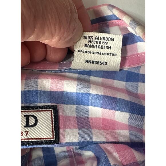 IZOD Mens Sz L Short Sleeve Button Down Shirt Blue Pink White Plaid 100% Cotton - Picture 9 of 11